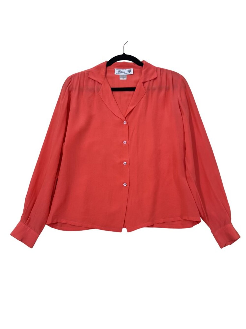 Vintage Filene's Women's Coral 100% Silk Button Blouse Long Sleeve Size 8